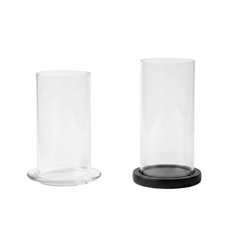 Glass Hurricane Candle Holder with Black Wooden Base
