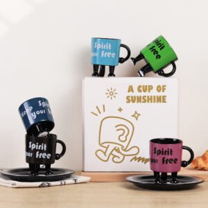 Black Monster Coffee Mugs Sets Unique Fun Gift Ceramic Tripod Cup for Office or Home