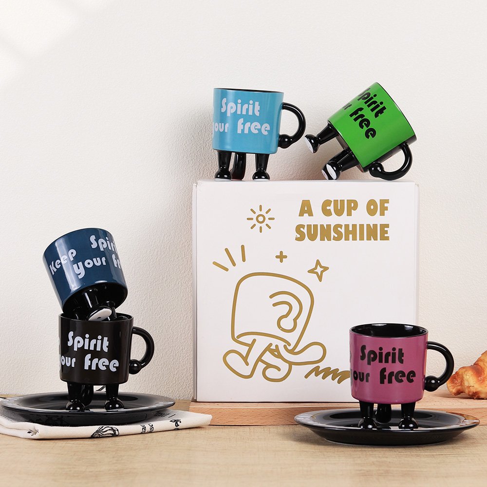 Black Monster Coffee Mugs Sets Unique Fun Gift Ceramic Tripod Cup for Office or Home