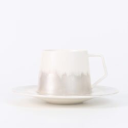 Tapered Coffee Mug Set with Silver Exterior (7.8 oz. Cup and 6" Saucer)