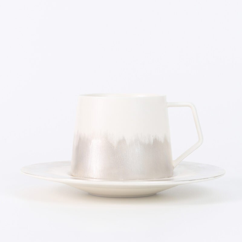 Tapered Coffee Mug Set with Silver Exterior (7.8 oz. Cup and 6" Saucer)