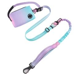 Blue-Pink Gradient Reflective Dog Leash with Waist Bag